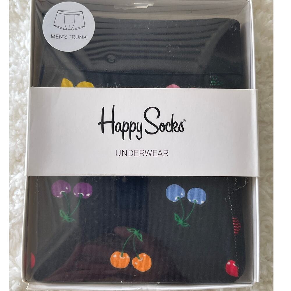 Happy Socks Mens Boxer Brief Underwear Medium Colorful Cherry in Black NEW